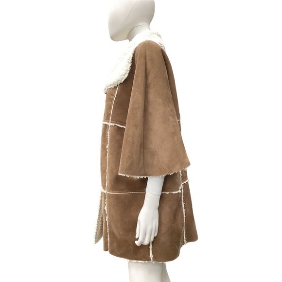 NWT Chico’s Women’s Coat With Cape Like Short Sleeves Size S/M Suede Sherpa Soft - Picture 3 of 5